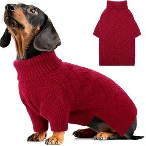 Dog Sweater – Red Cable Knit Turtleneck for Small Dogs (S)